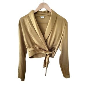 ARITZIA BABATON Satin Collared Wrap Top Cropped Small